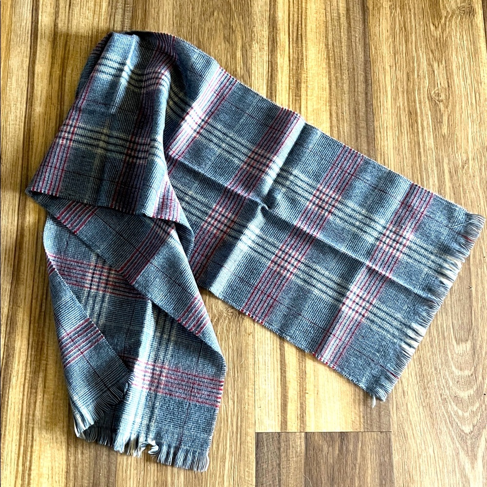 Christian Dior 100% Merino Wool Plaid Fringe Scarf